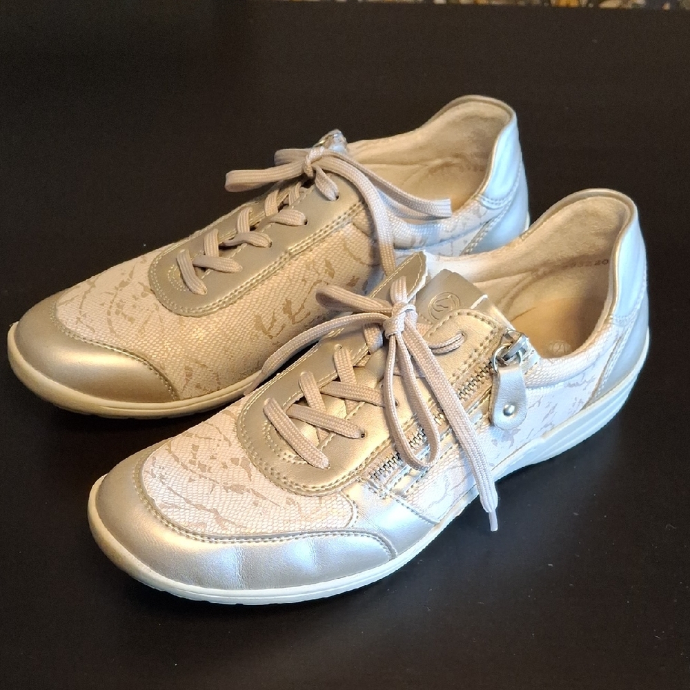 Remonte Rieker Beige Metallic Lace-Up Side Zip Sneakers Size 36 / US 6